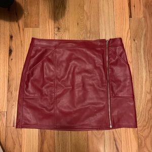 Red faux leather mini skirt